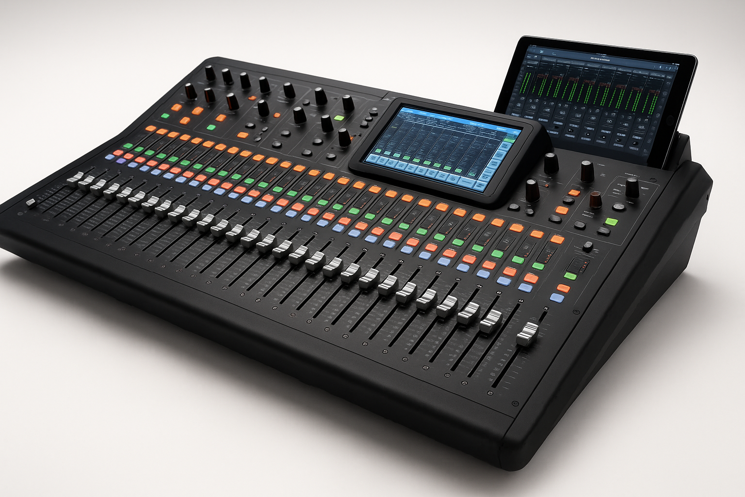 32-channel digital mixing console with motorized faders, scene recall, and wireless iPad control. Built for live performance and broadcast applications