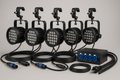 Set of four DMX-controllable LED wash lights with mounting clamps, cabling, and power distribution. Perfect for dynamic worship environments or exhibit spot illumination